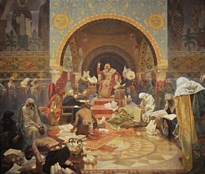 Den bulgarske tsaren Simeon Syklusen Det slaviske epos av Alphonse Mucha