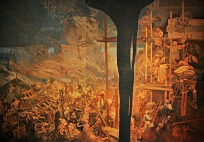 Forsvaret av Sziget mot tyrkerne av Nicholas Zrinsky Syklusen Det slaviske epos av Alphonse Mucha
