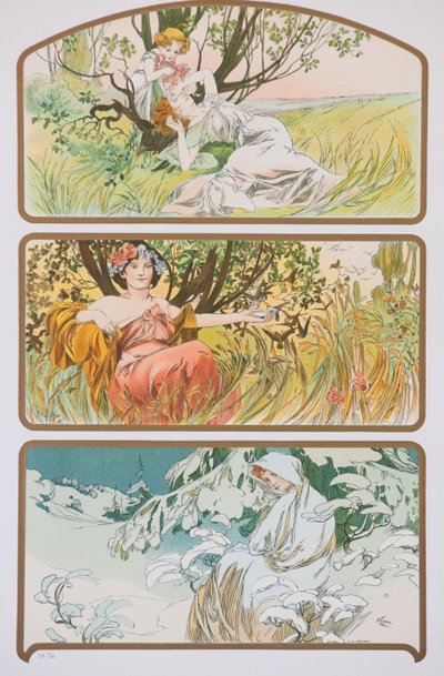 Tre årstider, ca. 1898. av Alphonse Mucha