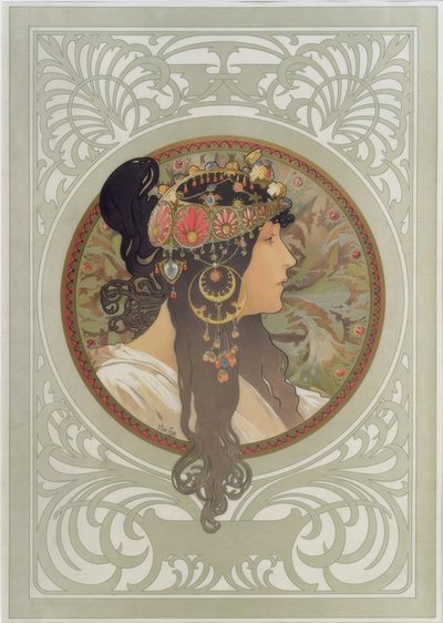 Bysantinsk hode: Brunette av Alphonse Mucha