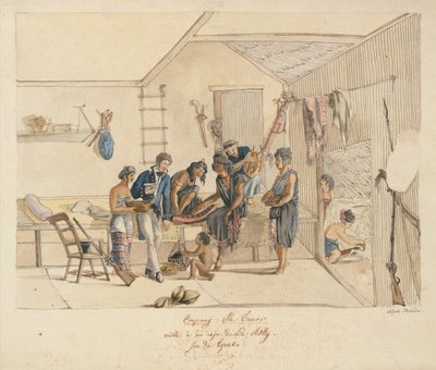 Besøk en Raja på Timor-øyene (penn, blekk og akvarell på papir) av Alphonse Pellion