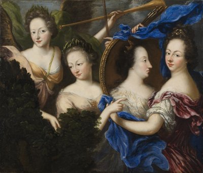 Allegori med selvportrett og profilportrett av Ulrika Eleonore, dronning av Sverige Finland - Allegori med selvportrett og profilportrett av Ulrika Eleonora den eldre (1656-1693), av Koenigsmarck, Amalia Wilhelmina von (1663-1740). olje på lerret av Amalia Wilhelmina von Konigsmarck