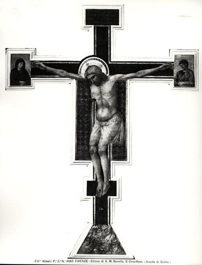 Korsfestelsen (tempera på panel) (s/hvitt-bilde) av Ambrogio Bondone (school of) Giotto