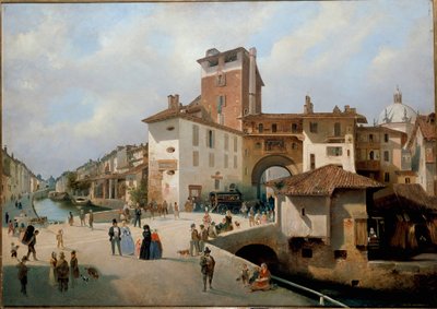 Utsikt over Ticinese gate, Milano (maleri av Ambrogio Fermini
