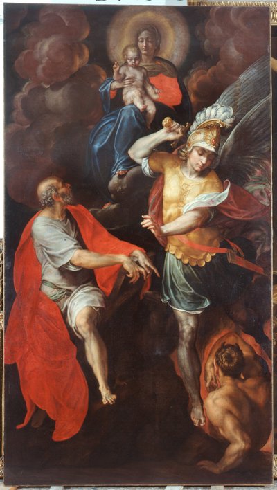 Madonna og barn og St. Johannes evangelisten og St. Michael av Ambrogio Giovanni Figino