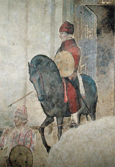 Allegory of Bad Government, detalj av en væpnet rytter av Ambrogio Lorenzetti