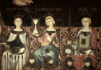 Allegory of Good Government, detalj om rettferdighet, håp og storhet, 1338-40 av Ambrogio Lorenzetti