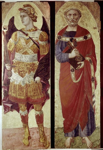 Erkeengelen Michael og St Peter, detalj av en polyptisk (tempera på tre av Ambrogio Lorenzetti