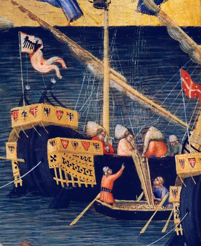 Båter, detaljer fra hvetemirakel, mirakler av St. Nicholas av Bari av Ambrogio Lorenzetti
