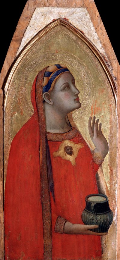 Maria Magdalena (venstre panel av polyptiken Jomfru og barn) - tempera og gull på panel av Ambrogio Lorenzetti