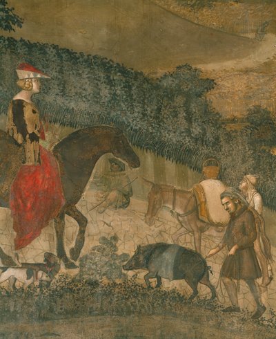 Bønder med en svart gris og et esel (freske) av Ambrogio Lorenzetti