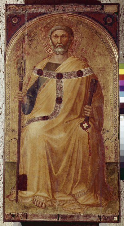 Sankt Peter. Maleri av Ambrogio Lorenzetti (1290-1348). Maling på tre. Roccalbegna (Grosseto), kirken for de hellige Peter og Paul av Ambrogio Lorenzetti