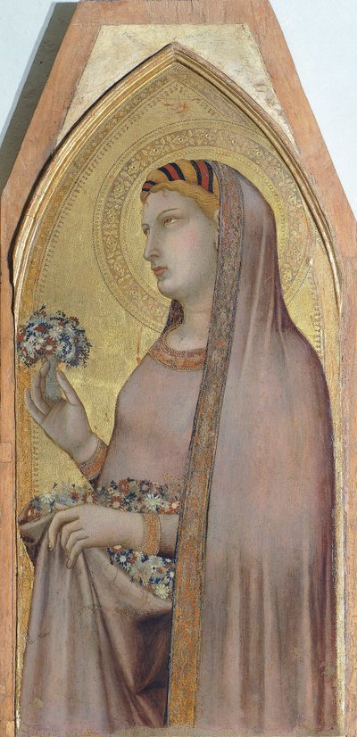 St Dorothea, detalj fra Triptych som viser Madonna og barn med Maria Magdalena og St Dorothea av Ambrogio Lorenzetti (1290-ca 1348), olje på tre av Ambrogio Lorenzetti