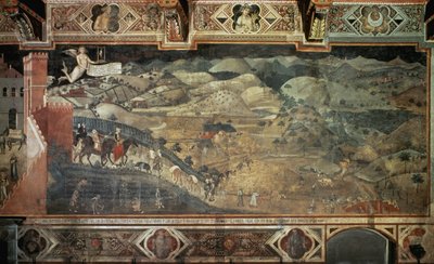 Landsbygda (detalj av Effektene av godt styresett i byer og på landsbygda) - Fresco av Ambrogio Lorenzetti (1285-1348?) , 390x810 cm av Ambrogio Lorenzetti