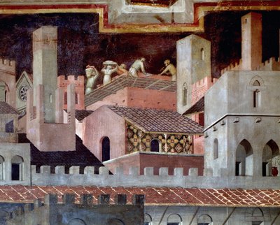 Effektene av god og dårlig regjering på byen og landet. Detalj av virkningene av god regjering i byen - 1338-1340, Fresco av Ambrogio Lorenzetti