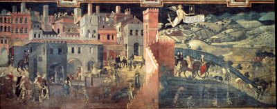 Effektene av god og dårlig regjering på byen og landet. Detalj av byen. Fresco av Ambrogio Lorenzetti (1290-1348) av Ambrogio Lorenzetti