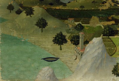 Utsikt over et slott på kanten av en innsjø av Ambrogio Lorenzetti