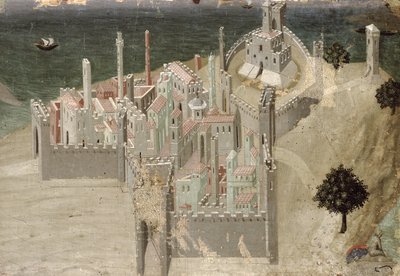 Utsikt over en kystby (olje på panel) av Ambrogio Lorenzetti