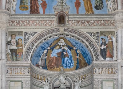 Kroningen av Jomfru Maria med Gud og Den Hellige Ånd mellom Francesco og Ludovico Sforza, 1500-1522 av Ambrogio da Fossano