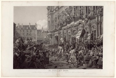 Hertugen av Orleans ble presentert for folket av general La Fayette på balkongen til Hôtel de Ville 31. juli 1830. av Ambroise-Louis Garneray