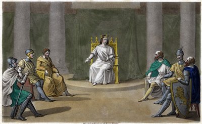 Caribert or Chérebert, king of Paris (561 - 567), holding counsel, where he gave justice. Designed and engraved by Ambroise Tardieu in 1825. av Ambroise Tardieu