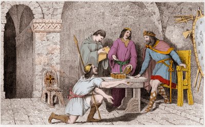 Childeric I (d481) og historien om de to halvdelene av gullmynten - Childeric I, før han forlot Frankrike, hadde tatt halvparten av et gullstykke, den andre halvparten av dette hadde han gitt til Guyeman - Omtrent seks til åtte år senere, Guyeman, ser ånde av Ambroise Tardieu