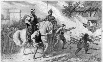 Chlothar I (497-561) burns his rebellious son and family, 560 - Clotaire (Clothaire) I (497-561), King of the Francs, burns his son Chramne (Chram, Chramn) and his wife in 560, who revolted against him - Engraving 1825 in “Histoire de France represented by av Ambroise Tardieu