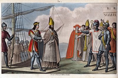 Louis IV av Outremer (oversjøisk, oversjøisk) (921-954), karolingisk dynasti. Han ble brakt tilbake fra England til Frankrike av Guillaume, Archeveque de Sens, for å gjenvinne under veiledning av Hugues den store. - Tegn og grav av Ambroise Tardieu i 1825. av Ambroise Tardieu