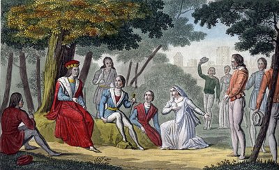 Louis IX, kjent som "Saint-Louis" (1214-1270) som yter rettferdighet til alle sine undersåtter i Vincennes-skogen - Designet og gravert av Ambroise Tardieu i 1825. av Ambroise Tardieu