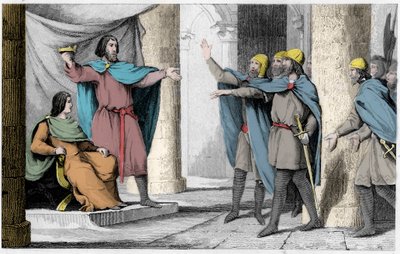 Louis V the Indolent viser sin krone til sine tilhengere i 986 - Louis V le Faineant (ca. 967-987), utropt til konge av Frankrike ved beskyttelse av Hugues Capet, som ble konge av Frankrike, i 986 - Gravering av 1825 i " Histoire de France representert ved av Ambroise Tardieu