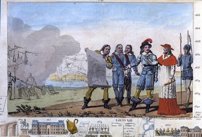 Louis XIII (1601-1643) og kardinal Richelieu ved setet til La Rochelle, place d