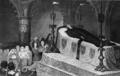 Ludvig XII (1462-1515) Folkets far på begravelsesbåren hans - Ludvig XII (1462-1515) Pere du Peuple sur son lit de mort - Gravering av 1825 i "Histoire de France representert av synoptiske malerier dediee til Frankrikes barn og ansatt for deres e av Ambroise Tardieu
