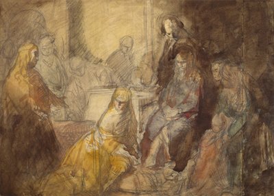 Mary Magdalene salver Kristi føtter (blyant og akvarell) av Ambrose McEvoy