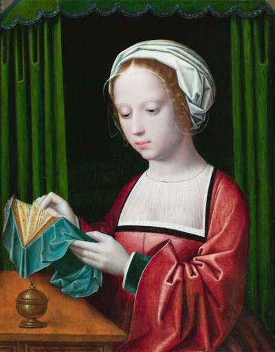 Magdalen-lesningen (olje på panel) av Ambrosius (follower of) Benson