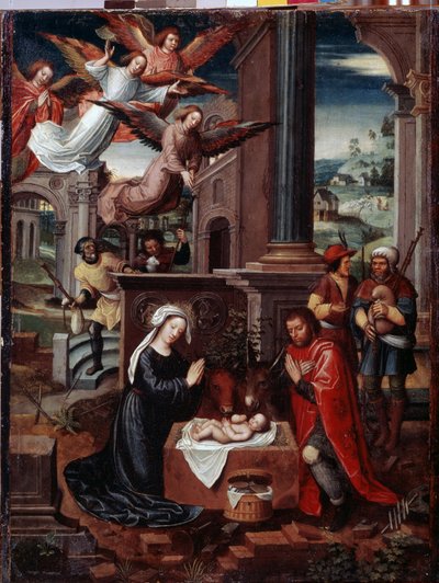 ""Fødselen"" Maleri av Ambrosius Benson (1495-1550) Eremitagemuseet fra 1500-tallet, St. Petersburg av Ambrosius Benson