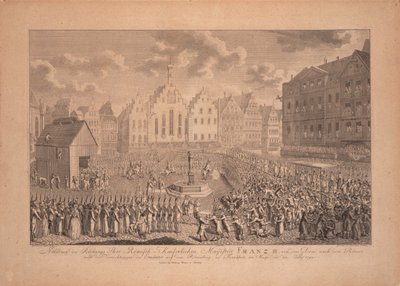 Kroningsprosesjonen til Frans II fra Frankfurt-katedralen til Römerberg i juli 1792 av Ambrosius Gabler