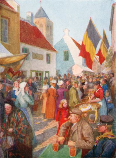 På Kermesse, Adinkerque (farge litho) av Amedee (after) Forestier