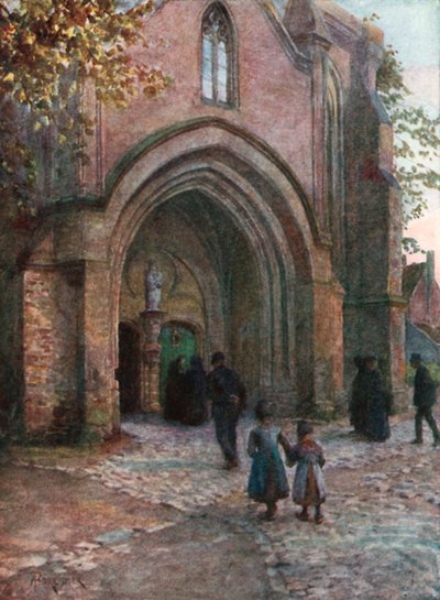 Kirkeporten (Evensong), Nieuport (fargelitografi) av Amedee (after) Forestier