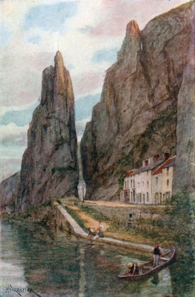 Bayard-klippen, Dinant (fargelitografi) av Amedee (after) Forestier