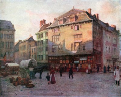Det gamle huset på Quai de la Goffe, Liège (fargelitografi) av Amedee (after) Forestier