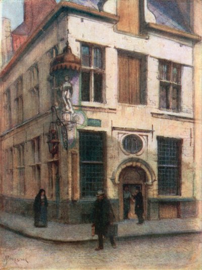 Gamle hus i Rue de l#39;Empereur, Antwerpen (farge litho) av Amedee (after) Forestier