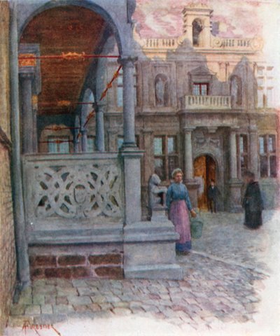 Peristylen til rådhuset og Palais de Justice, Furnes (fargelitografi) av Amedee (after) Forestier