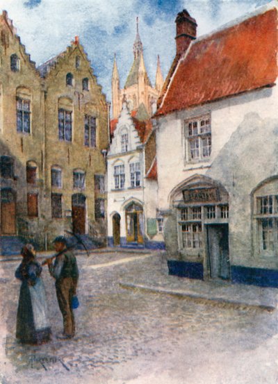 Place du Musée, Ypres (fargelitografi) av Amedee (after) Forestier