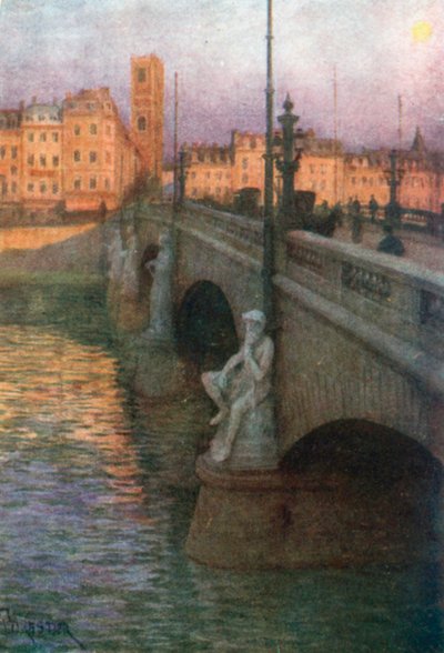 Pont des Arches, Liege (farge litho) av Amedee (after) Forestier