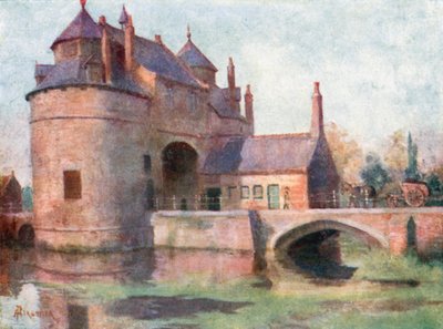 Porte d#39;Oostende, Brugge (fargelitografi) av Amedee (after) Forestier