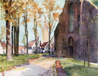 The Beguinage, Brugge (farge litho) av Amedee (after) Forestier