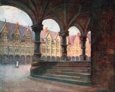 Det episkopale palass – Ytre borggård, Liège (fargelitografi) av Amedee (after) Forestier