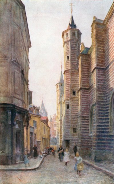 The Vieille Boucherie, Antwerpen (farge litho) av Amedee (after) Forestier