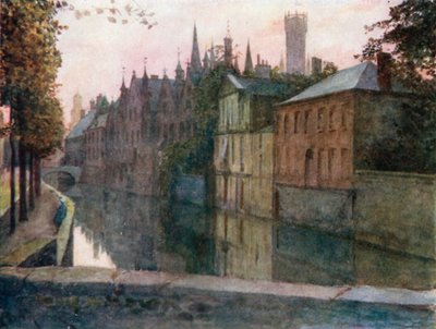 Utsikt over Palais du Franc, Brugge (fargelitografi) av Amedee (after) Forestier