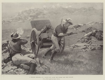 En trooper som tar opp en Maxim Gun etter at hestene var blitt drept av Amedee Forestier
